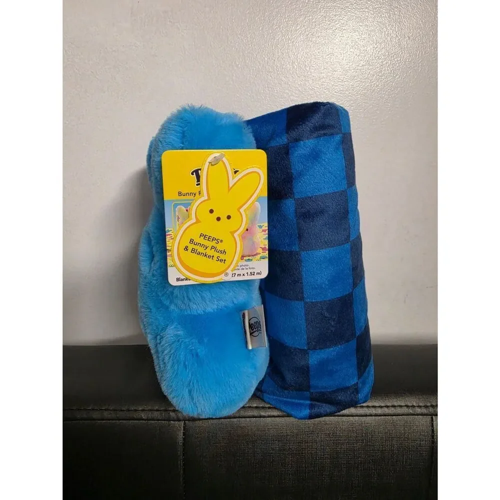 New 8.5' Blue Easter Peeps Plush & Chessboard Blanket for Adult/ Child Gift Set